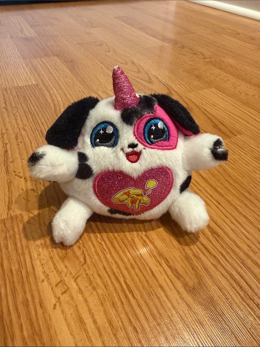 Puppycorn Plush Unicorn Puppy Stuffed Animal - White & Black with Pink Accent